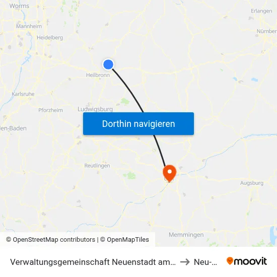 Verwaltungsgemeinschaft Neuenstadt am Kocher to Neu-Ulm map