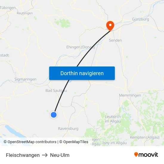 Fleischwangen to Neu-Ulm map