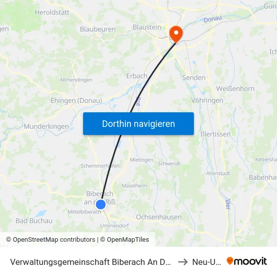 Verwaltungsgemeinschaft Biberach An Der Riß to Neu-Ulm map