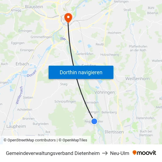 Gemeindeverwaltungsverband Dietenheim to Neu-Ulm map