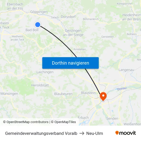 Gemeindeverwaltungsverband Voralb to Neu-Ulm map