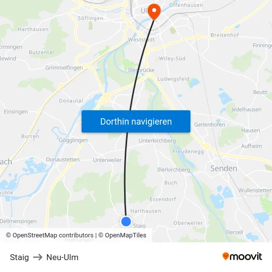 Staig to Neu-Ulm map