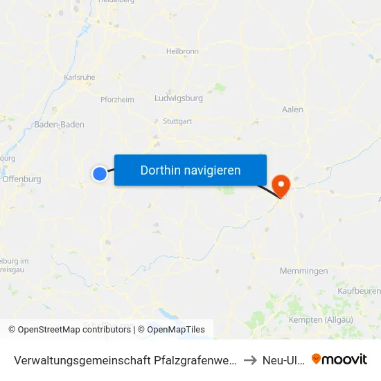 Verwaltungsgemeinschaft Pfalzgrafenweiler to Neu-Ulm map