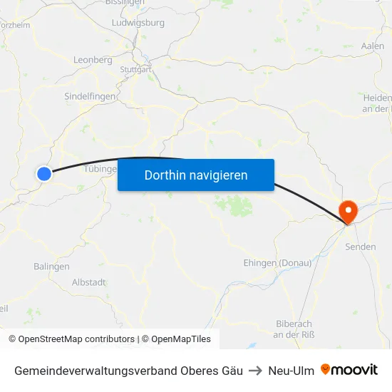 Gemeindeverwaltungsverband Oberes Gäu to Neu-Ulm map