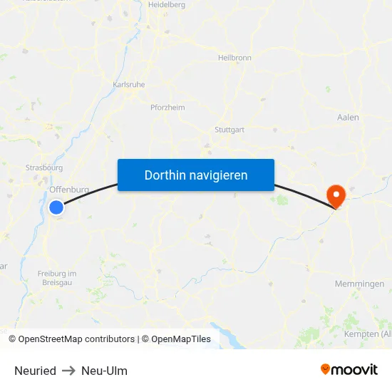 Neuried to Neu-Ulm map