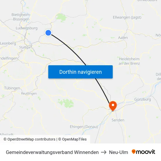 Gemeindeverwaltungsverband Winnenden to Neu-Ulm map