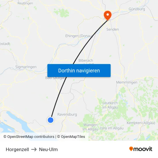 Horgenzell to Neu-Ulm map