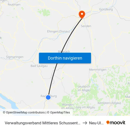 Verwaltungsverband Mittleres Schussental to Neu-Ulm map