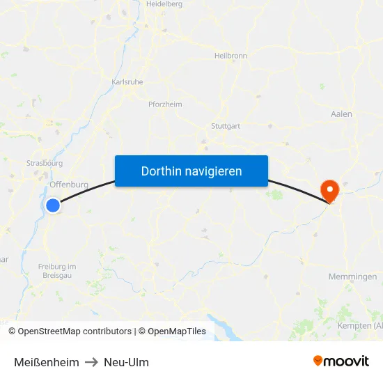 Meißenheim to Neu-Ulm map