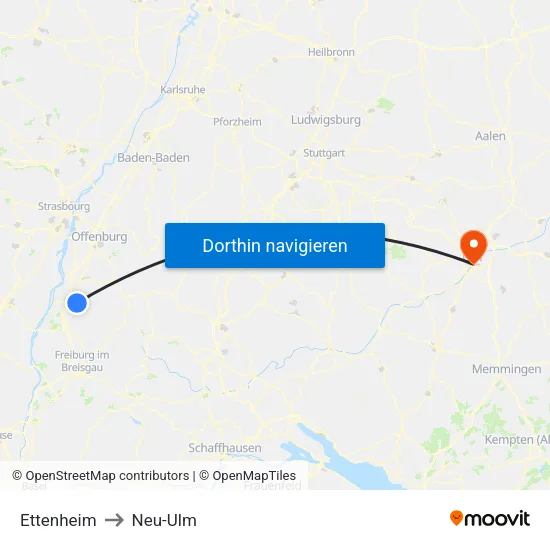 Ettenheim to Neu-Ulm map