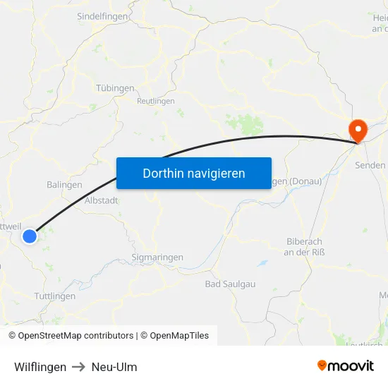 Wilflingen to Neu-Ulm map