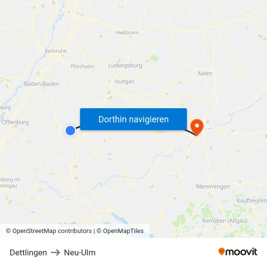Dettlingen to Neu-Ulm map