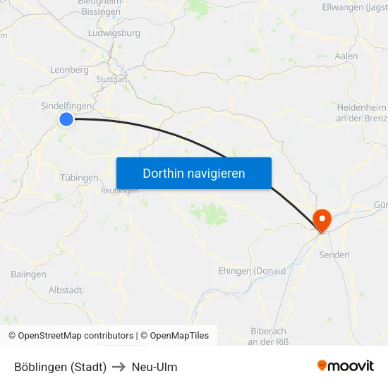 Böblingen (Stadt) to Neu-Ulm map