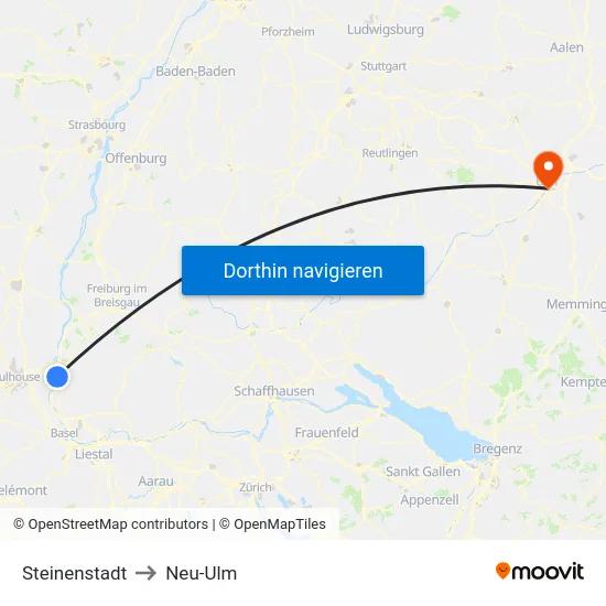 Steinenstadt to Neu-Ulm map