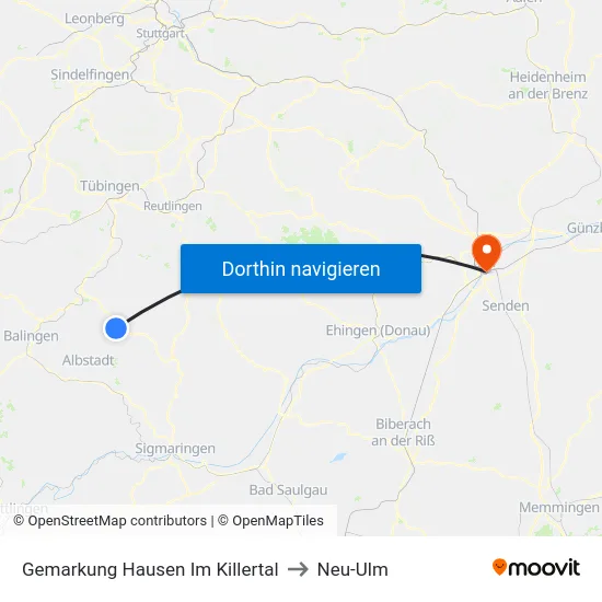 Gemarkung Hausen Im Killertal to Neu-Ulm map