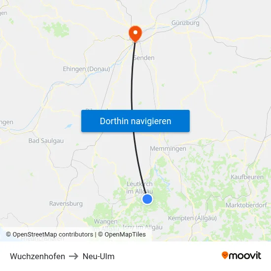 Wuchzenhofen to Neu-Ulm map