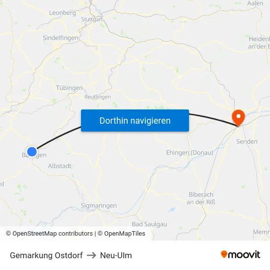 Gemarkung Ostdorf to Neu-Ulm map