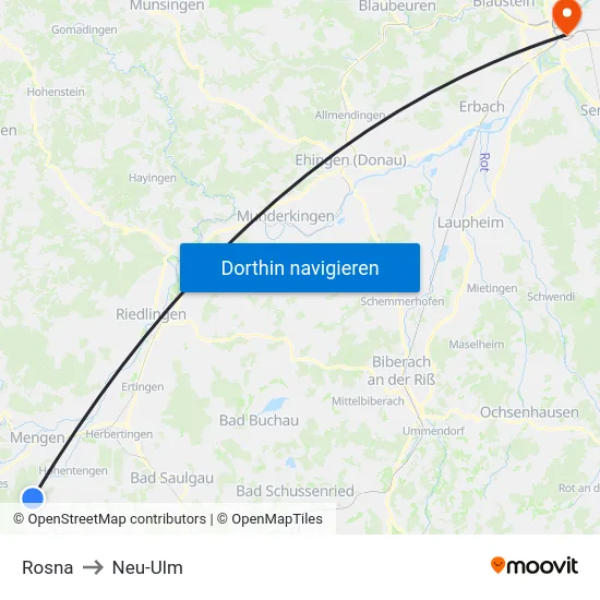 Rosna to Neu-Ulm map