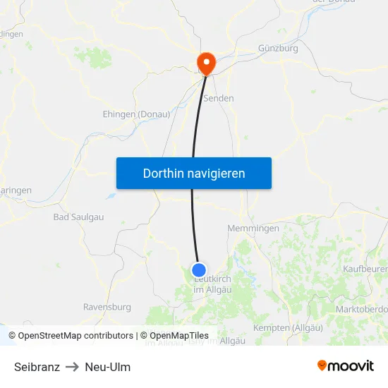 Seibranz to Neu-Ulm map