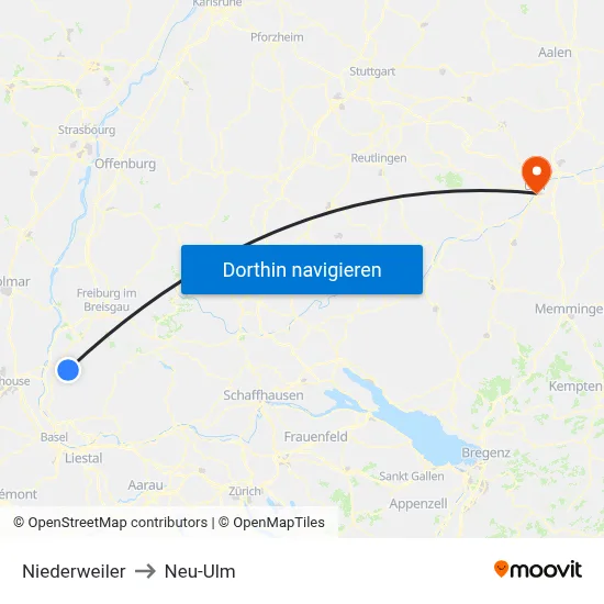 Niederweiler to Neu-Ulm map