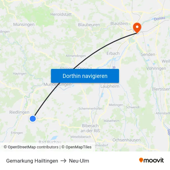 Gemarkung Hailtingen to Neu-Ulm map