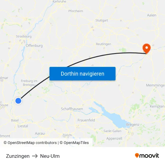 Zunzingen to Neu-Ulm map