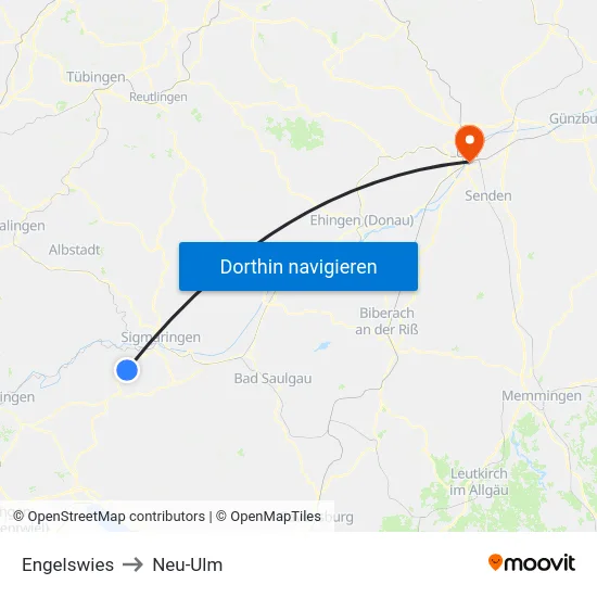 Engelswies to Neu-Ulm map