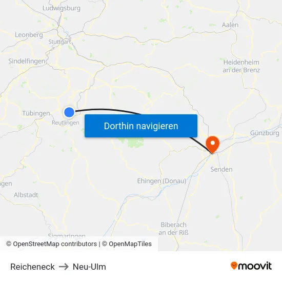 Reicheneck to Neu-Ulm map