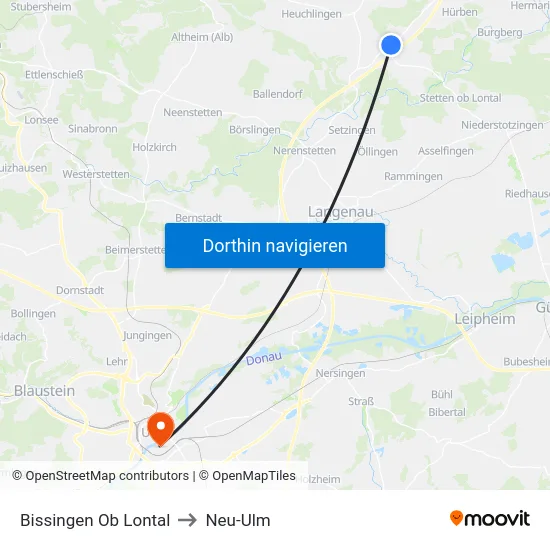 Bissingen Ob Lontal to Neu-Ulm map