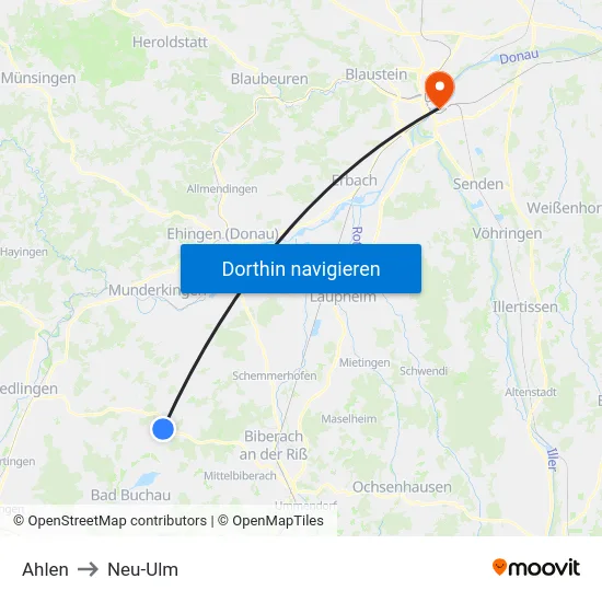 Ahlen to Neu-Ulm map