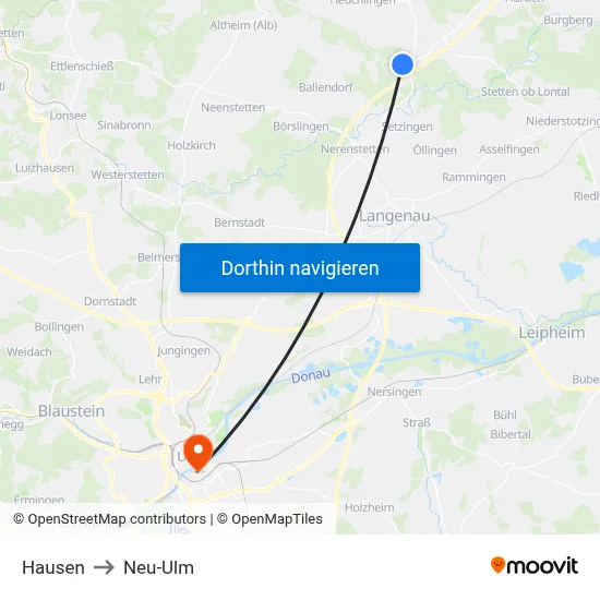 Hausen to Neu-Ulm map