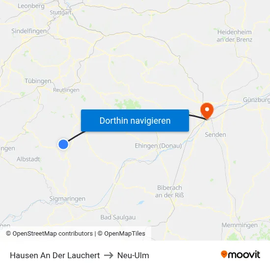 Hausen An Der Lauchert to Neu-Ulm map