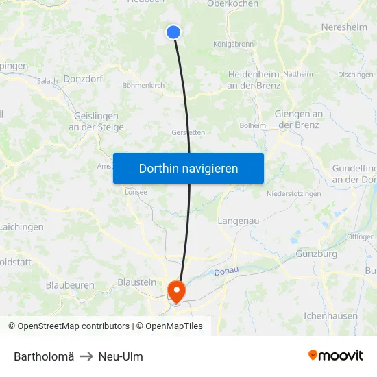 Bartholomä to Neu-Ulm map