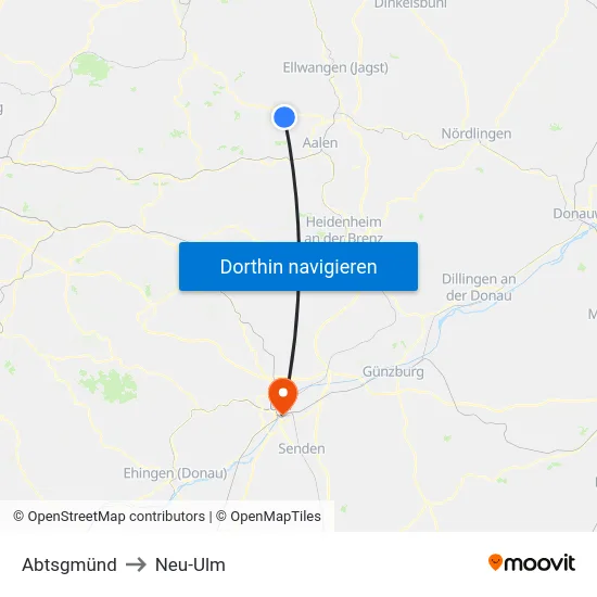 Abtsgmünd to Neu-Ulm map