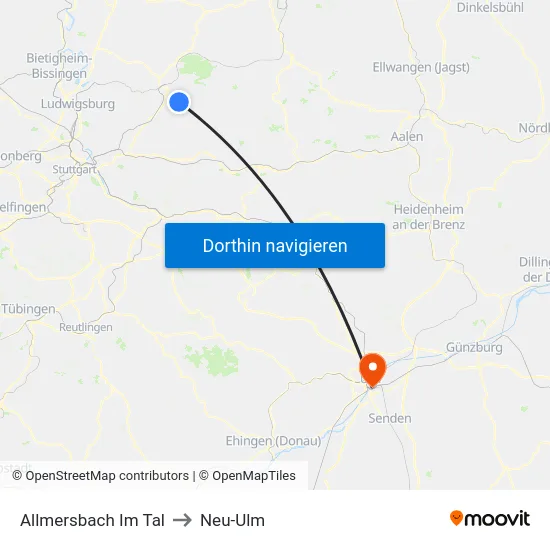 Allmersbach Im Tal to Neu-Ulm map