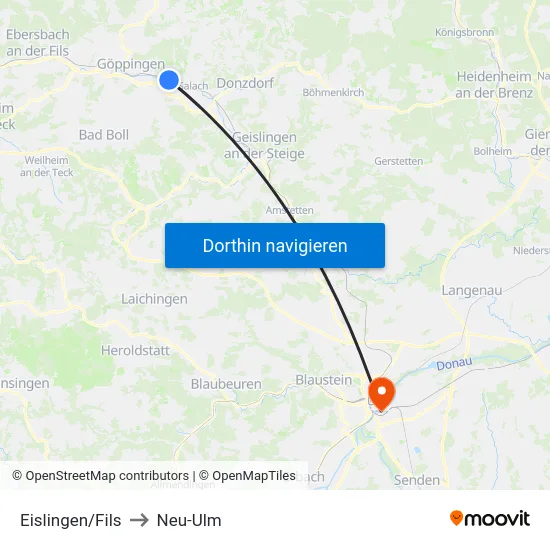 Eislingen/Fils to Neu-Ulm map