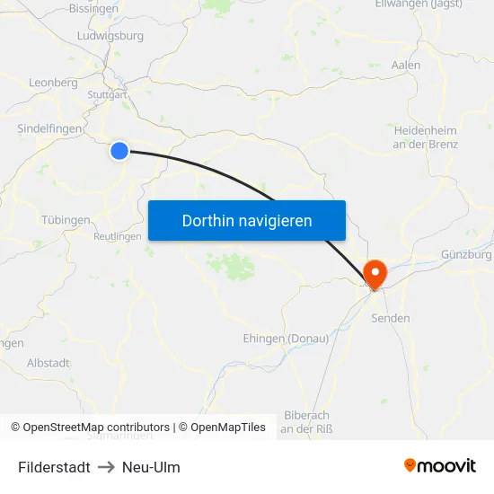 Filderstadt to Neu-Ulm map