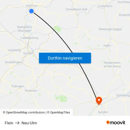 Flein to Neu-Ulm map
