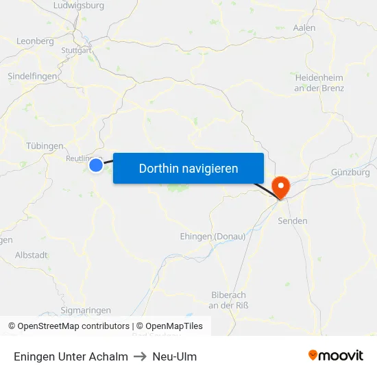 Eningen Unter Achalm to Neu-Ulm map