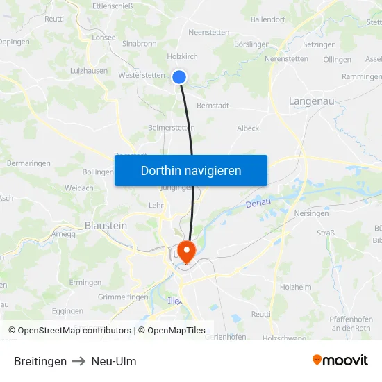 Breitingen to Neu-Ulm map