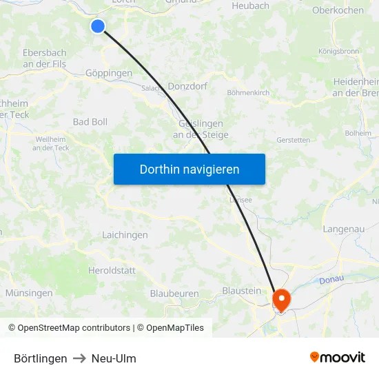 Börtlingen to Neu-Ulm map
