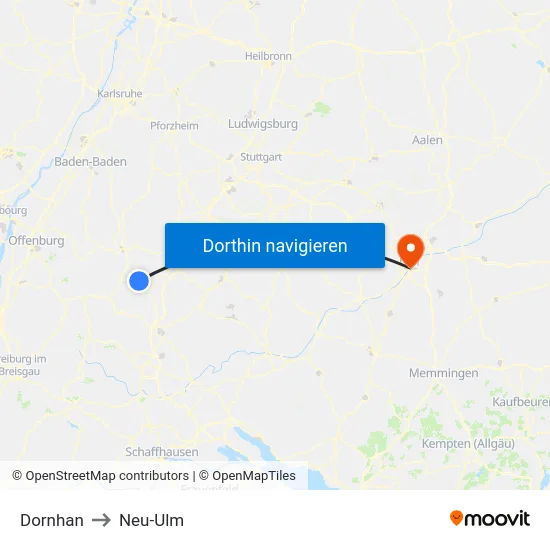 Dornhan to Neu-Ulm map