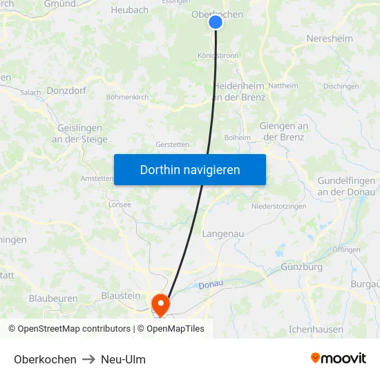 Oberkochen to Neu-Ulm map