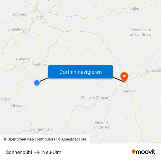 Sonnenbühl to Neu-Ulm map