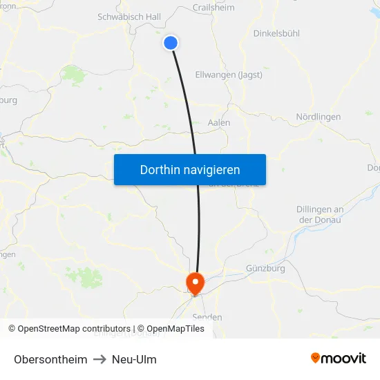 Obersontheim to Neu-Ulm map
