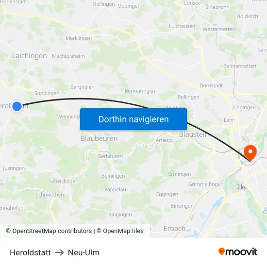 Heroldstatt to Neu-Ulm map