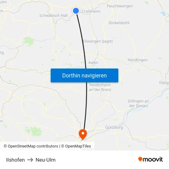 Ilshofen to Neu-Ulm map