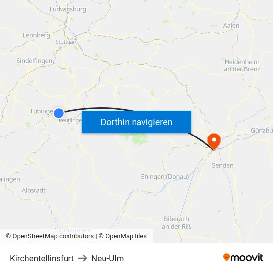 Kirchentellinsfurt to Neu-Ulm map