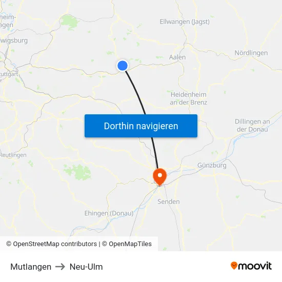 Mutlangen to Neu-Ulm map
