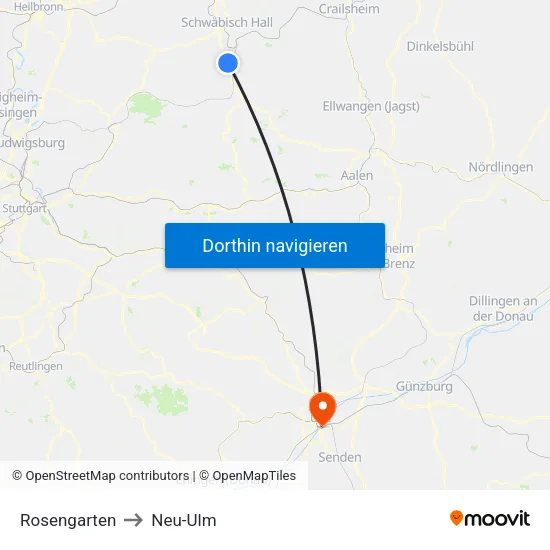 Rosengarten to Neu-Ulm map